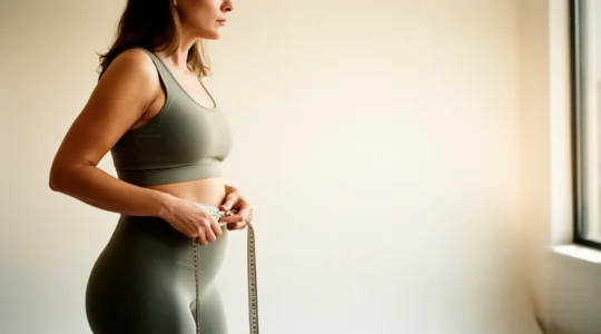 Figura femminile in luce naturale che evidenzia zone di adiposità localizzata su fianchi e addome