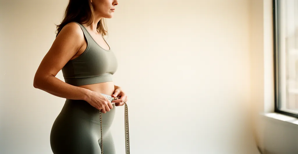 Figura femminile in luce naturale che evidenzia zone di adiposità localizzata su fianchi e addome