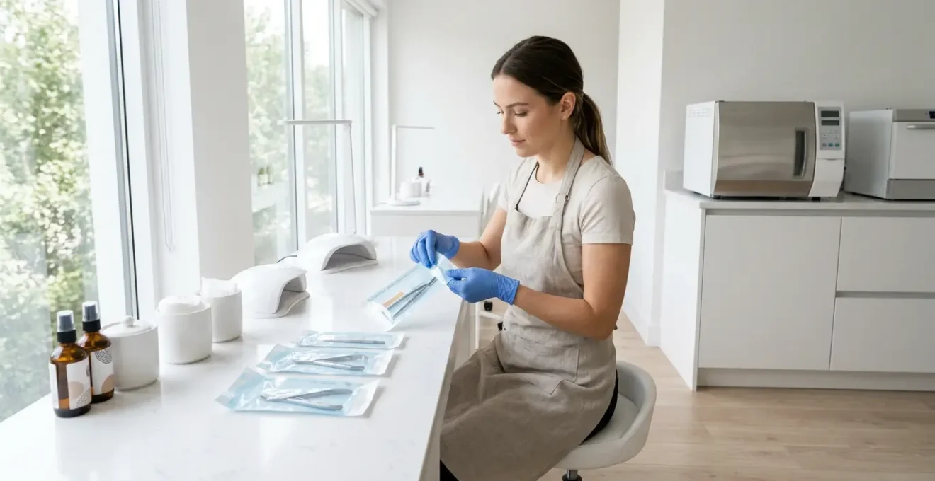 Centro estetico sicuro con strumenti sterilizzati per manicure semipermanente