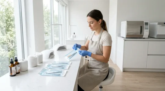 Centro estetico sicuro con strumenti sterilizzati per manicure semipermanente