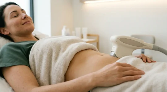 Trattamento di criolipolisi medica su addome femminile con tecnologia avanzata