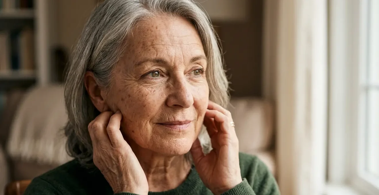 Ritratto di donna matura con segni evidenti di invecchiamento cutaneo dovuti all'inflammaging