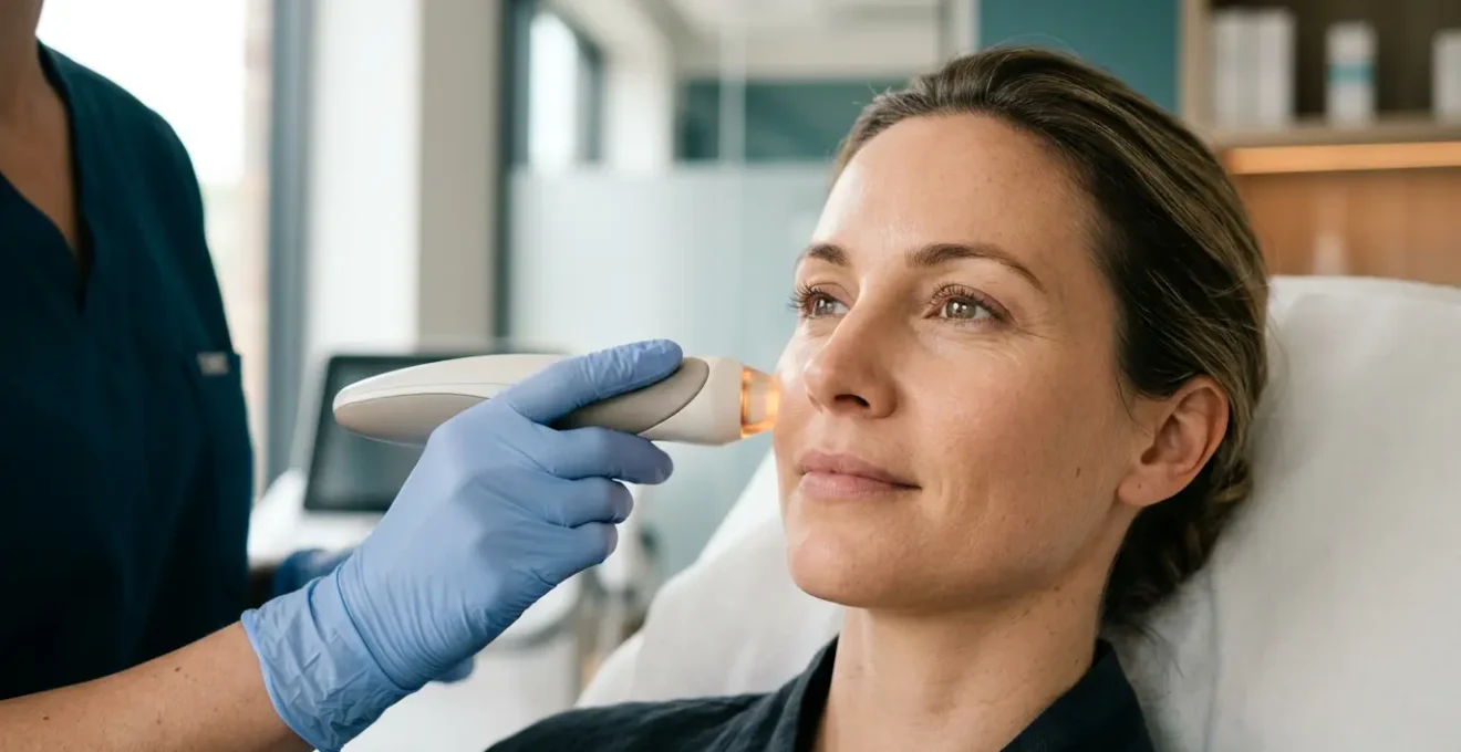 Trattamento di medicina estetica avanzata su viso femminile in ambiente clinico professionale