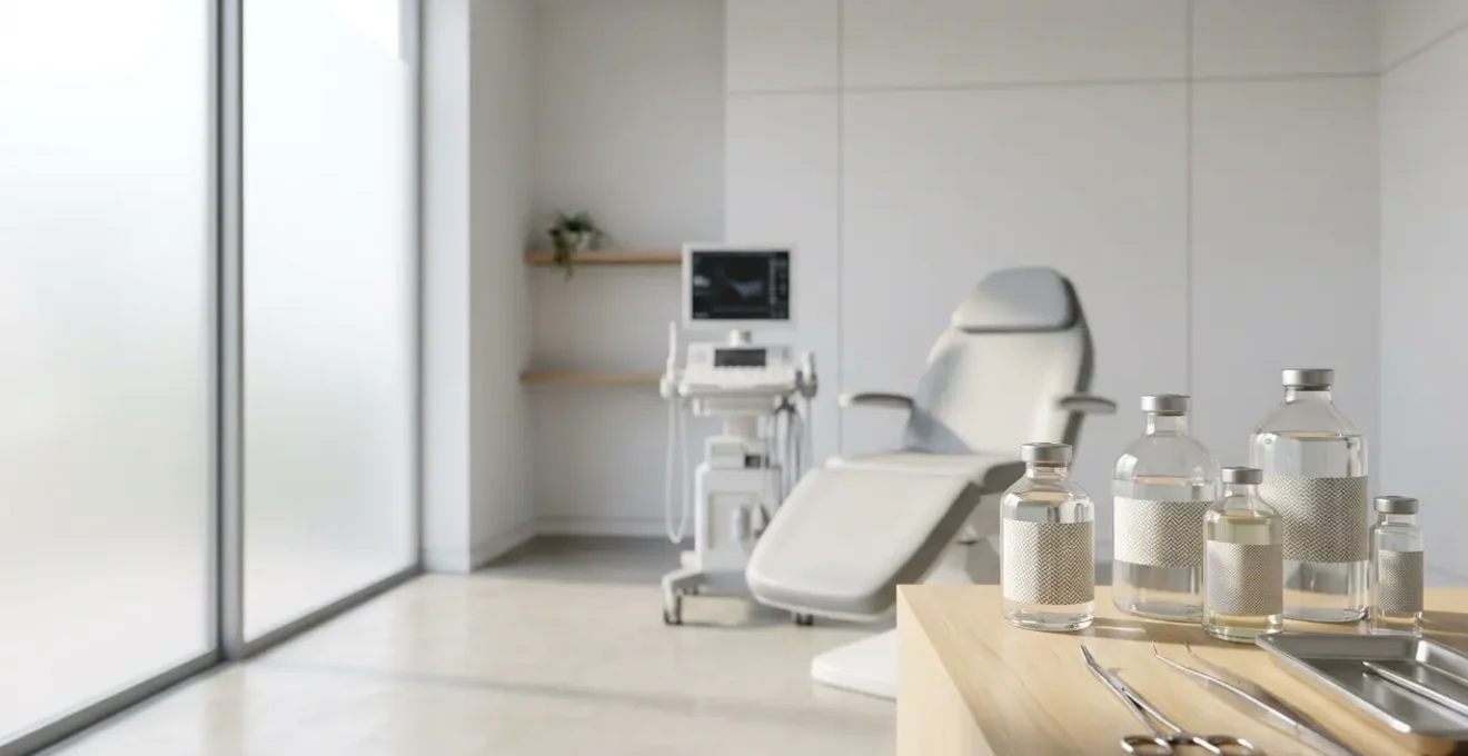 Confronto visivo di diversi trattamenti antirughe per la fronte in un ambiente clinico moderno