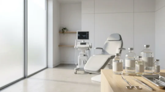 Confronto visivo di diversi trattamenti antirughe per la fronte in un ambiente clinico moderno