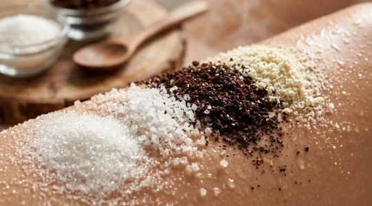 Trattamento di esfoliazione corpo con texture naturali per una pelle luminosa