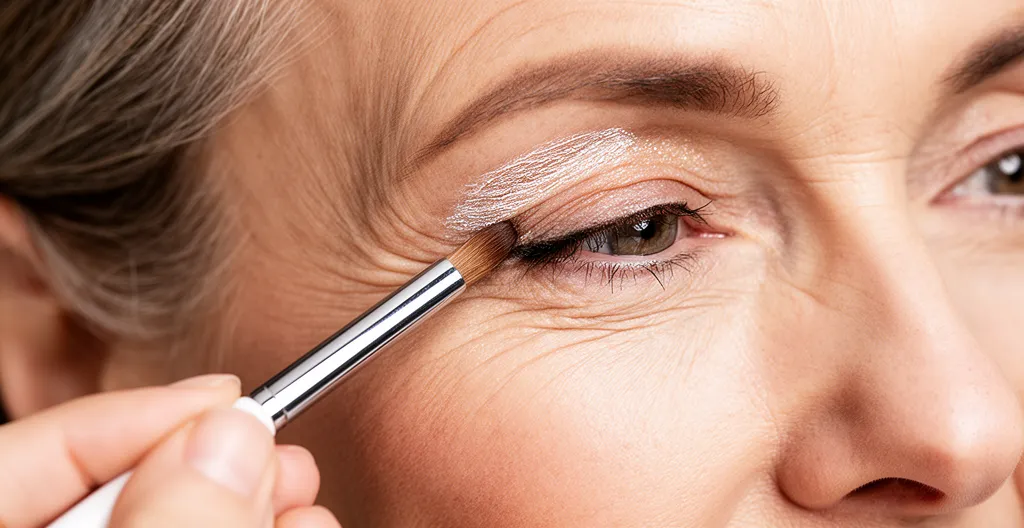 Donna matura con makeup elegante che evidenzia lo sguardo aperto e luminoso