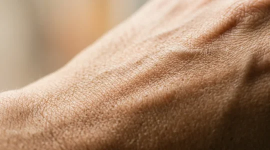 Primo piano macro della texture cutanea che mostra il rinnovamento cellulare