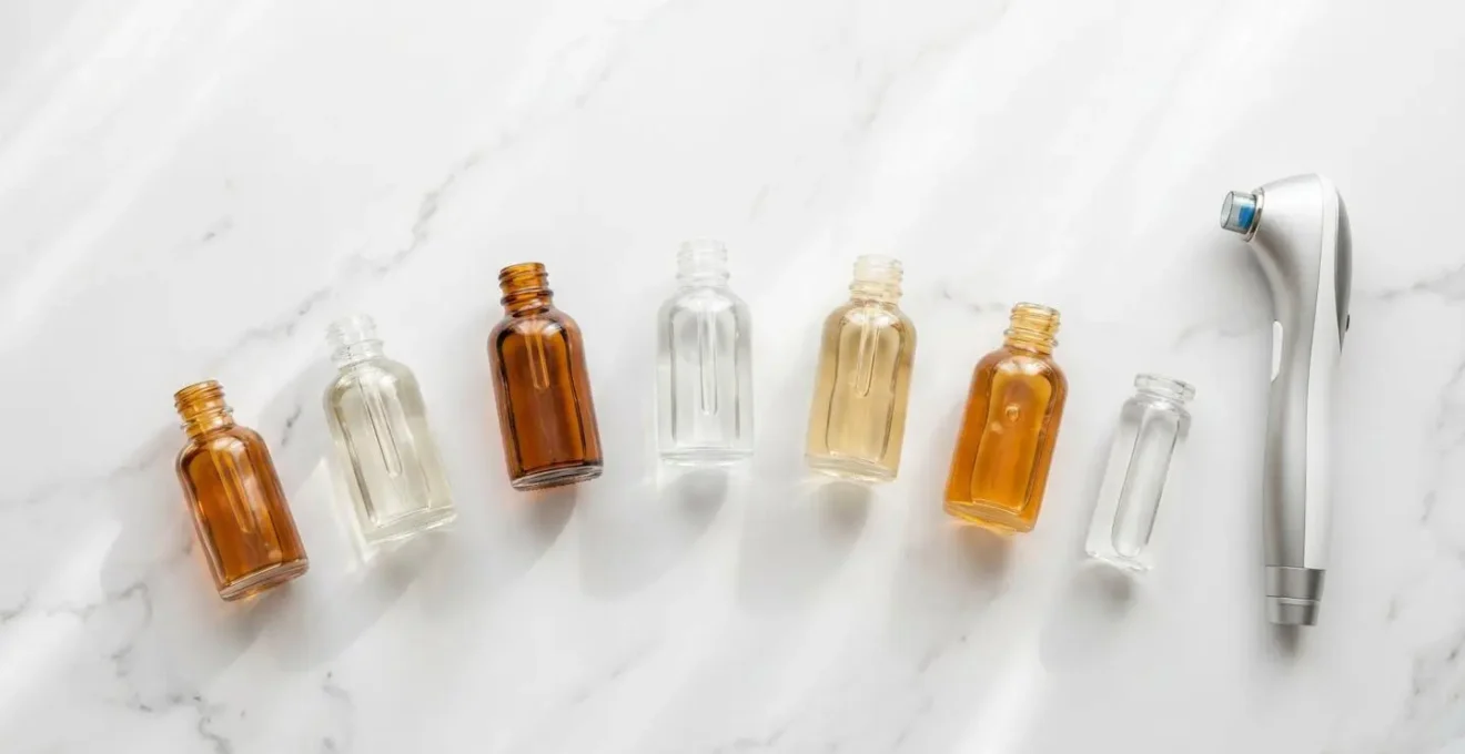 Calendario settimanale di trattamento con prodotti skincare e dispositivo laser