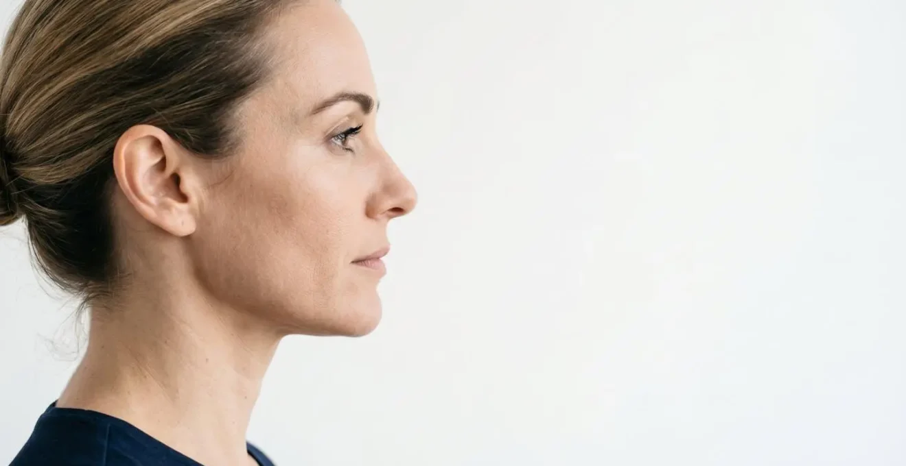 Vista laterale di viso femminile che mostra diverse tipologie di rughe e zone di trattamento