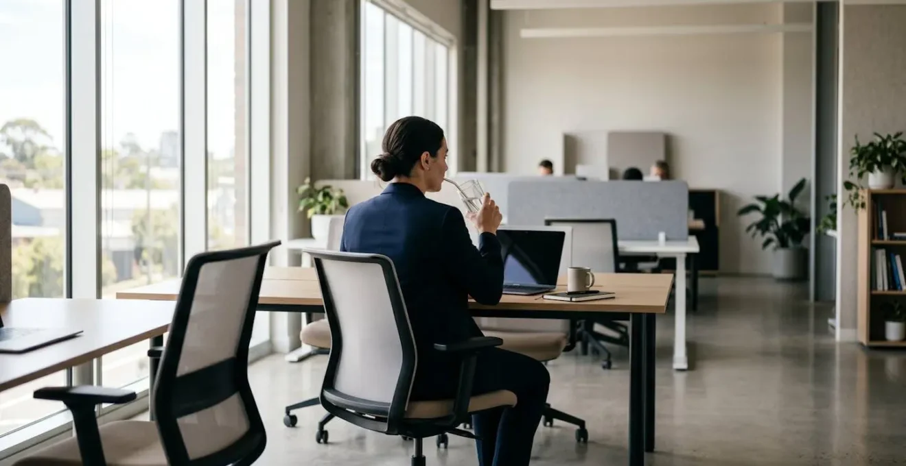 Donna al lavoro dopo trattamento filler labbra