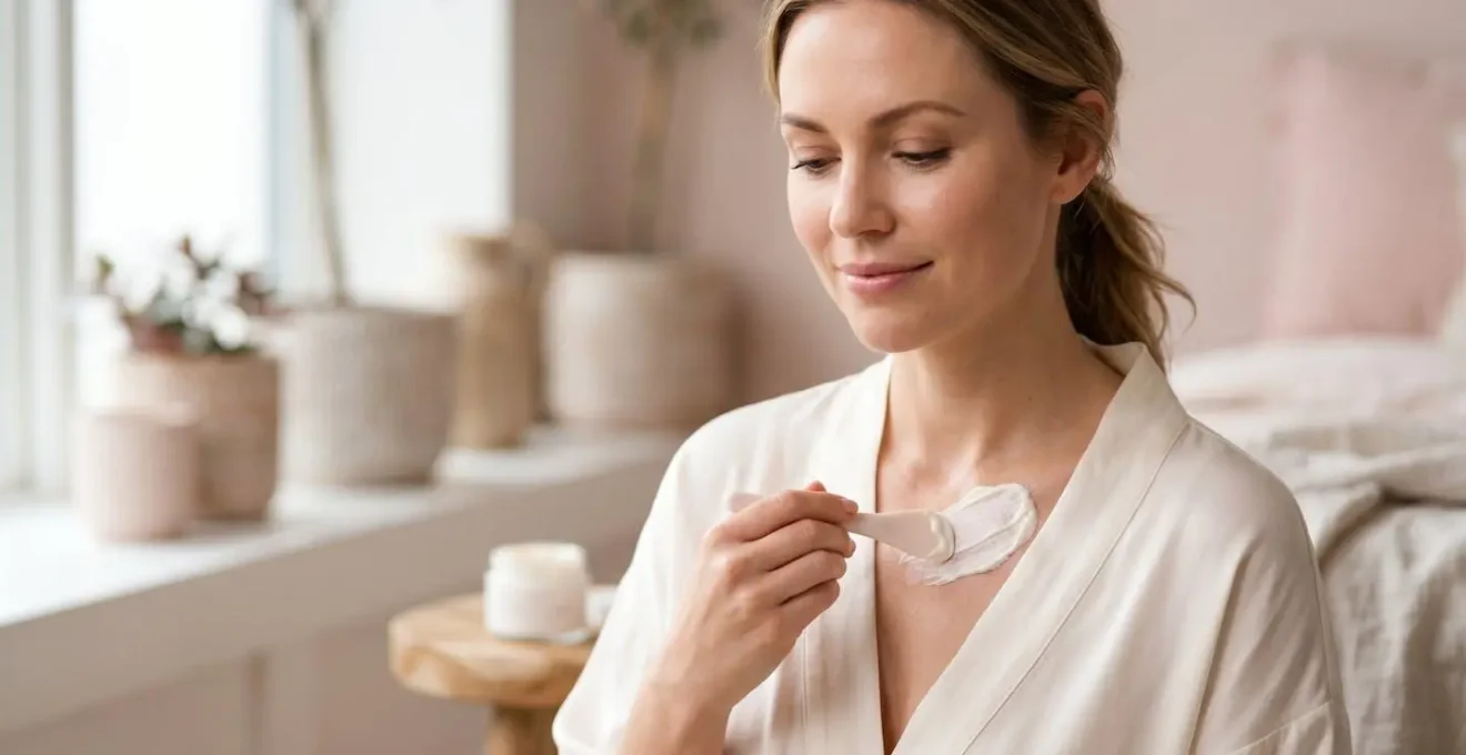Applicazione di una maschera cremosa sul décolleté preparato