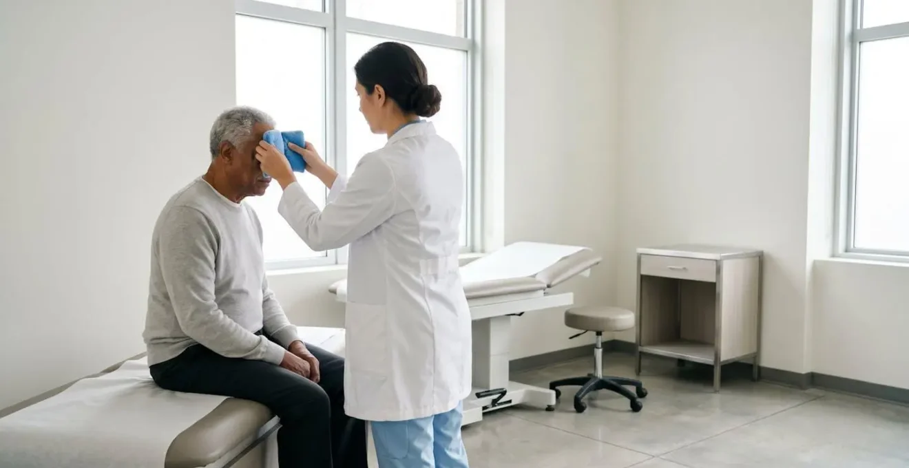 Medico che esegue il test del ghiaccio su paziente anziano